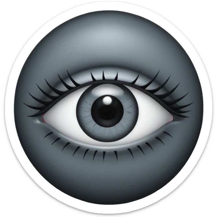 Minimal emoji, gothic futuristic eye, cold grey sclera, the pupil is fully replaced by a solid black number 8 eight, occult cyber aesthetic, sharp clean lines, flat emoji design, centered, transparent background sticker