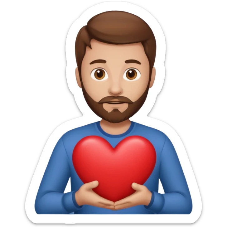 Man with brown hair & beard holding heart in his Arm  sticker