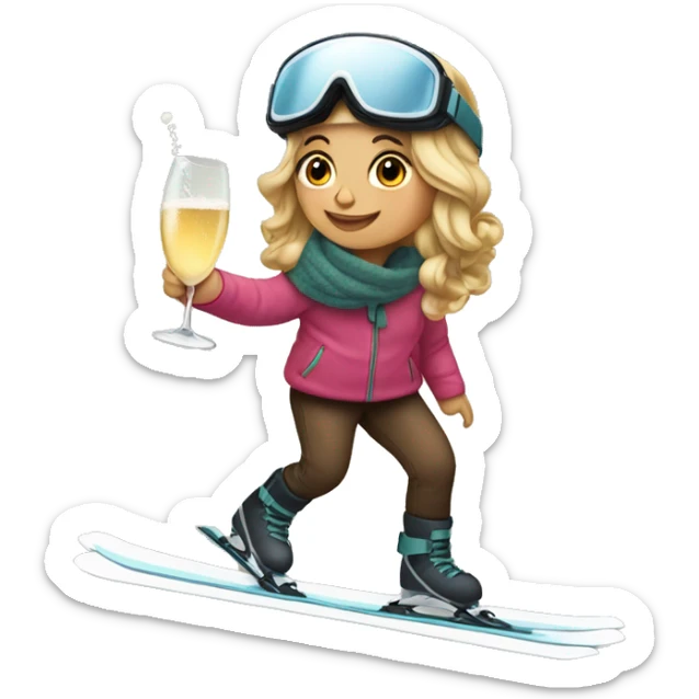 Girl skiing with a glas of champagne in her hand  sticker