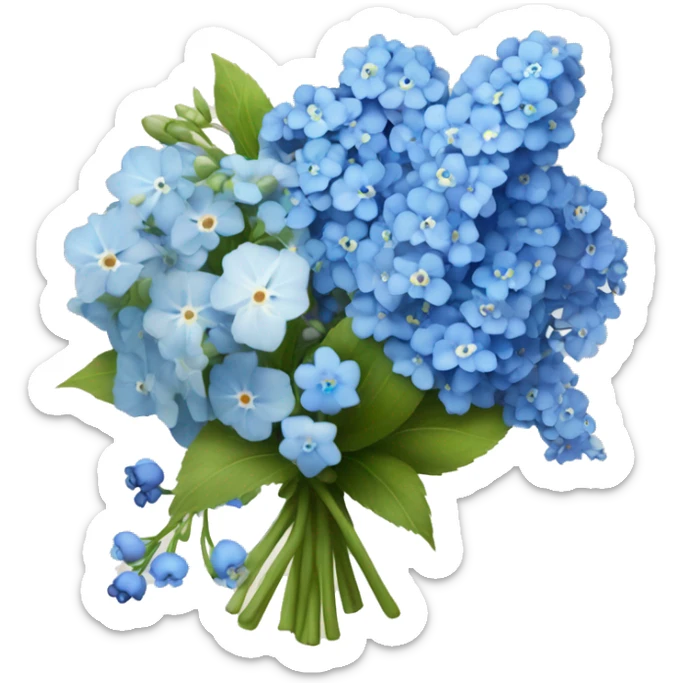 bouquet of baby breaths, delphiniums, forget me nots, and blue hydrangeas  sticker