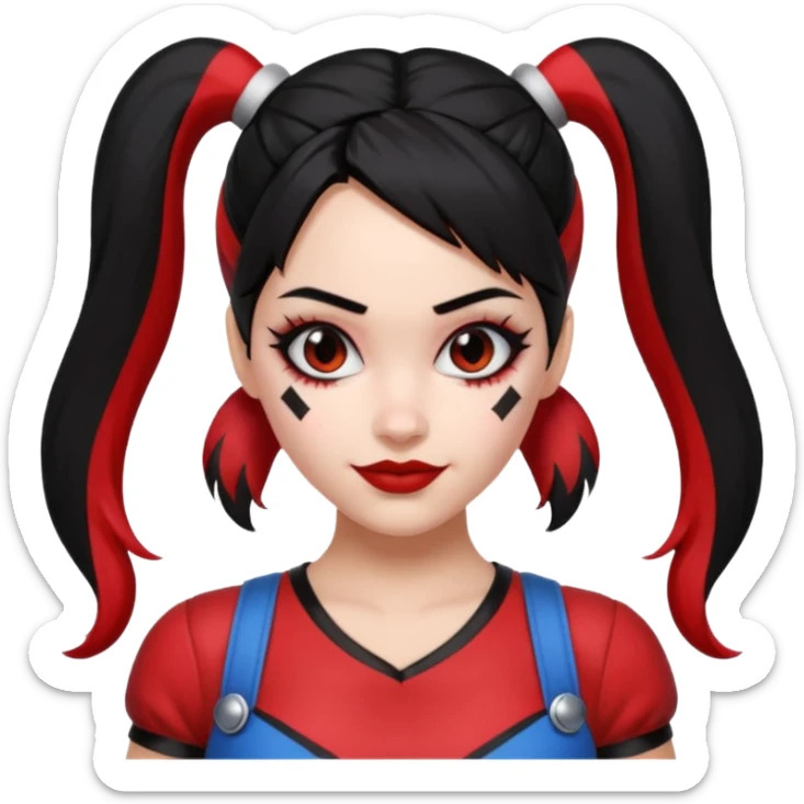 black haired woman in harley quinn outfit sticker