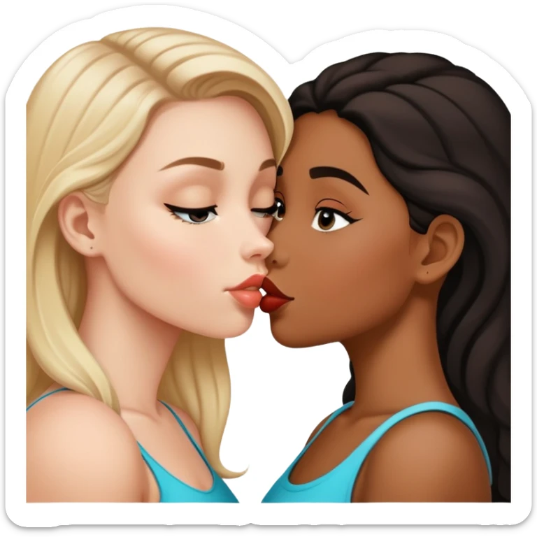 white girl and mixed white and black girl kissing sticker