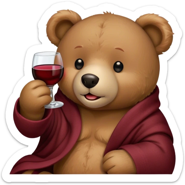 a teddy happy bear wrapped in a blanket talking on phone holding glass of wine sticker