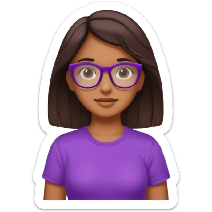 Chica de pelo moreno con gafas, lleva camisa violeta. Piel morena clara. Con Torre de Hércules de la Coruña detrás de la chica. sticker