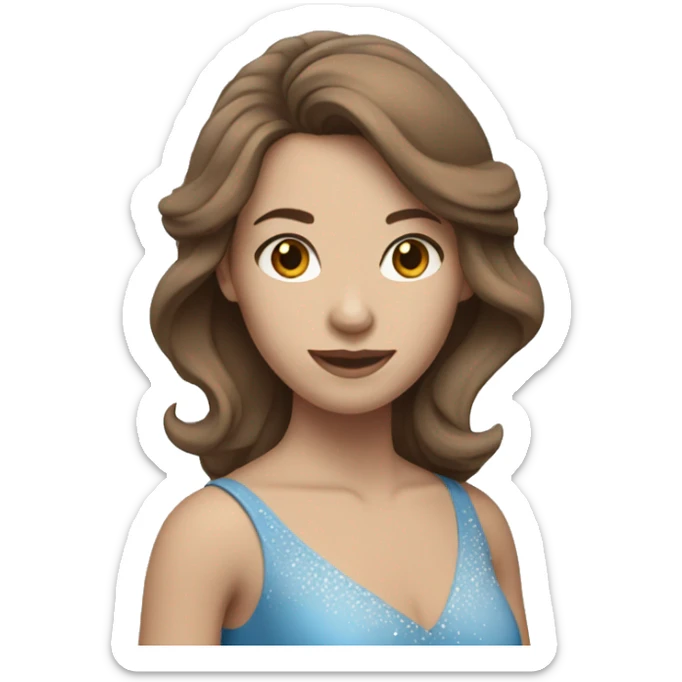 Ice skater wearing a blue dress with brown hair sticker