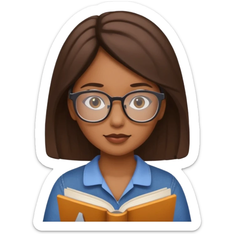generate a genmoji of a dusky beautiful girl with reading glasses, reading a book sticker