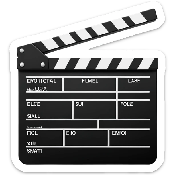 extremely minimalist film clapperboard, ultra simplified movie slate with just essential elements, black and white sticker