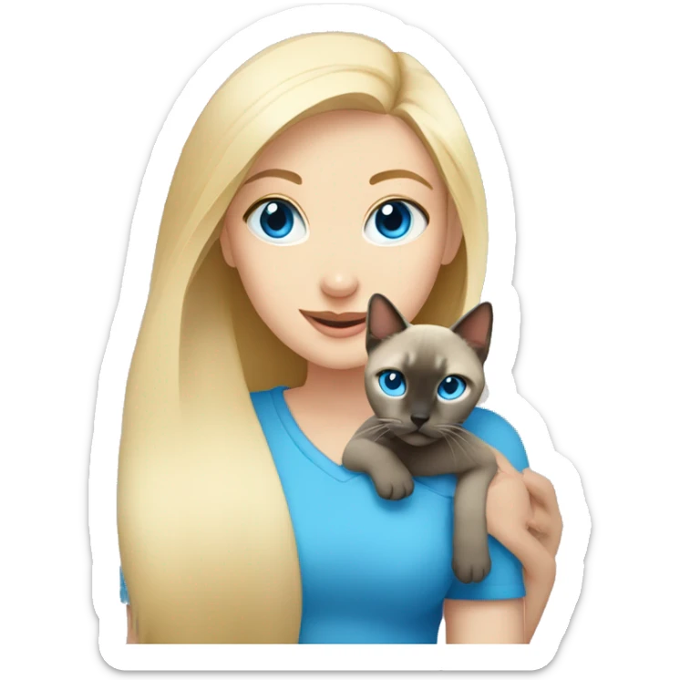 Blonde girl with blue eyes with a Tonkinese cat sticker