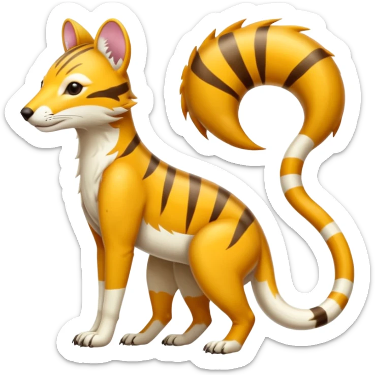 Colorful tropical exotic shiny white beautiful fantasy-Thylacine-Vernid-Cacomistle-Oncilla-animal-Fakémon-hybrid-fursona (full body) sticker