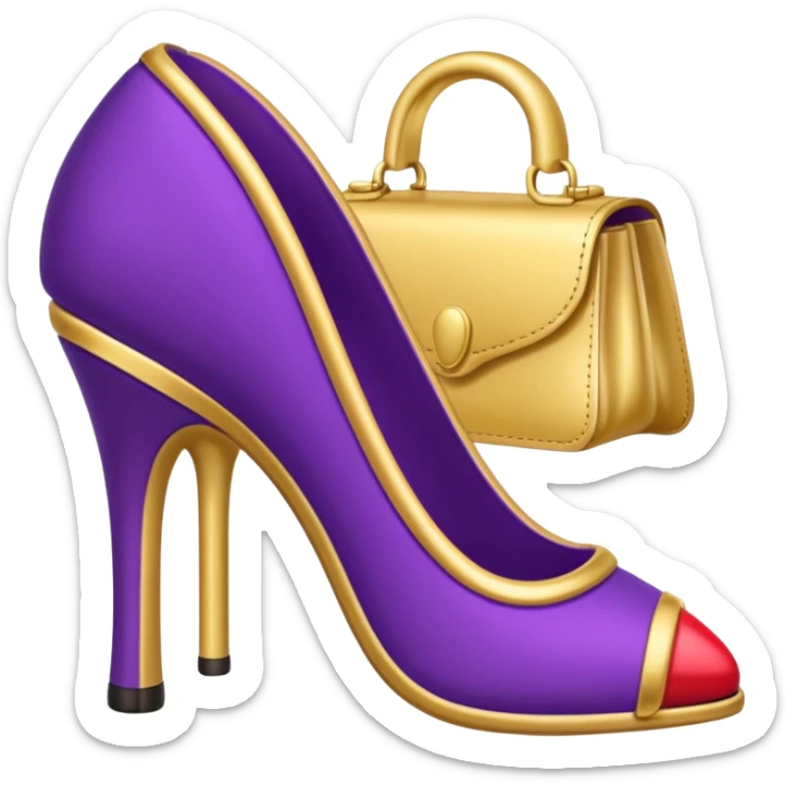 create a single emoji with royal purple heel, lipstick and golden bag sticker