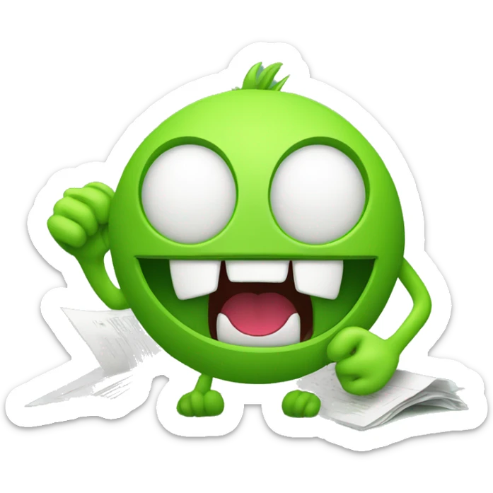 a funny moster in green colours with an open mouth as if he is fed by different documents such as word, excel, pdf, pptx sticker