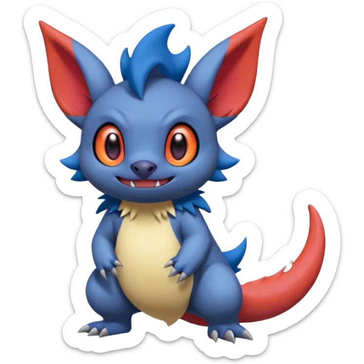 Cute adorable Stitch-Salandit-Noibat-Zangoose-fusion, full body sticker