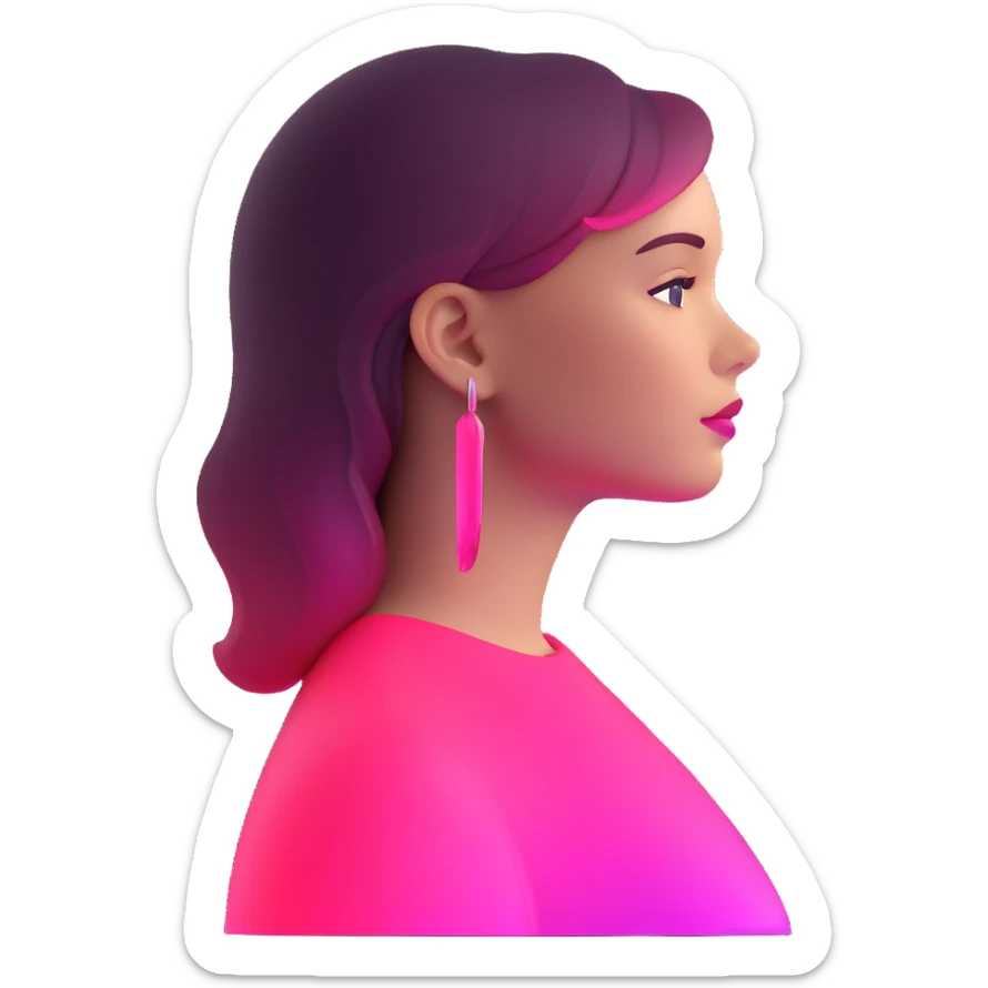 Girl in profile view with curved silhouette, transparent glass style, bright pink gradient, with highlights and shadows, minimalist design sticker