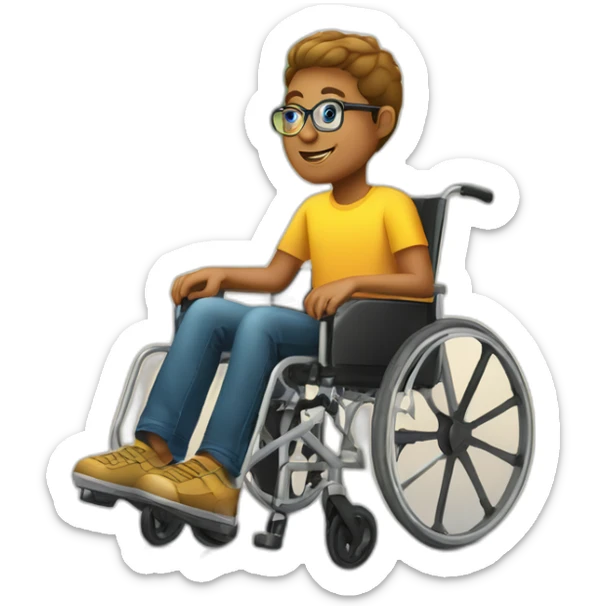 Adolescent en fauteuil roulant portant des lunettes de soleil sticker