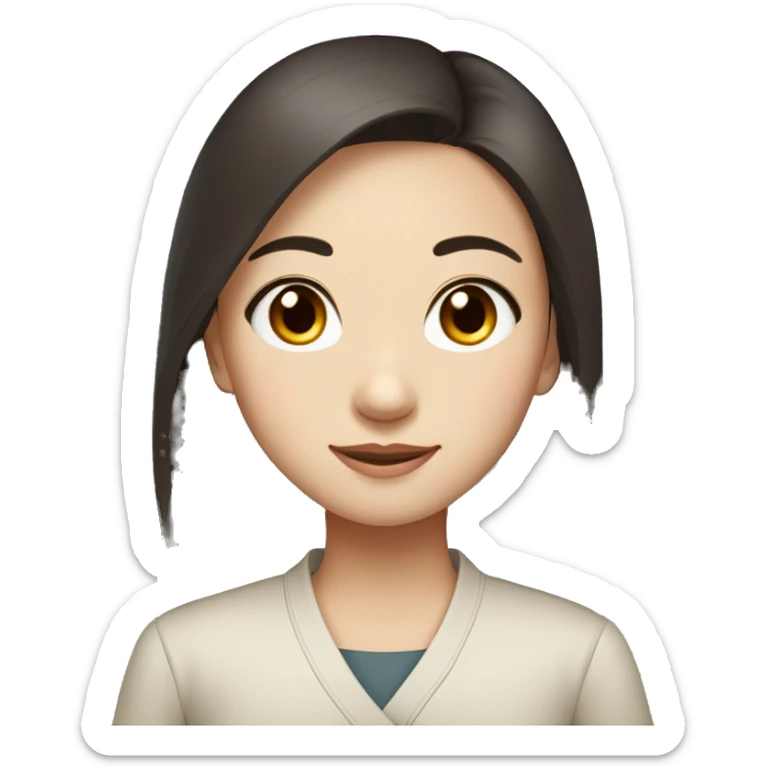 a chinese girl with rounded face, double eyelid, happy but professional, dark brown long hair sticker