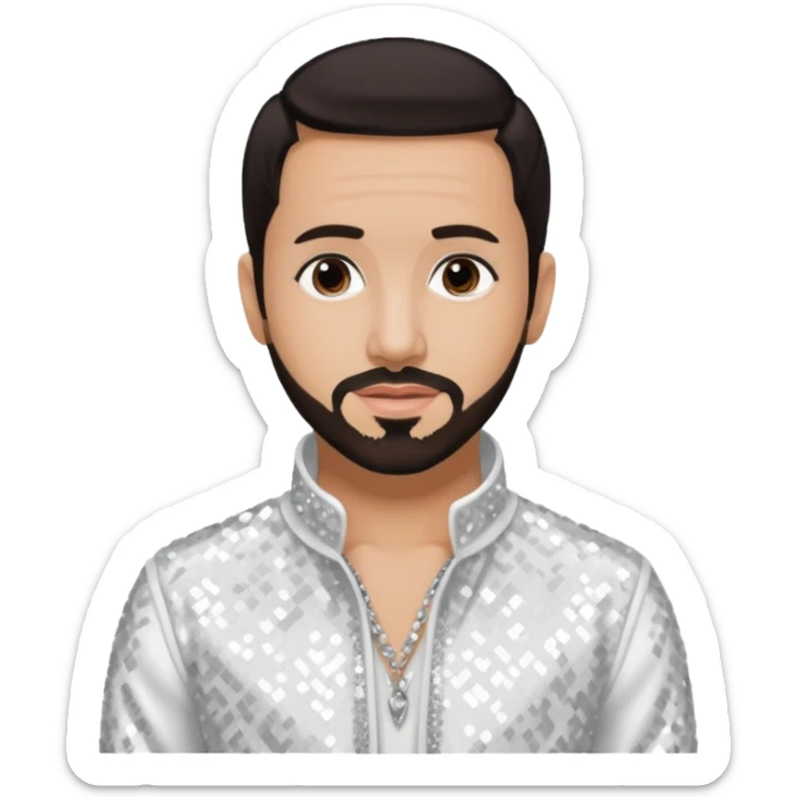 AJ McLean from Backstreet Boys with dark brown hair, white sequin outfit sticker