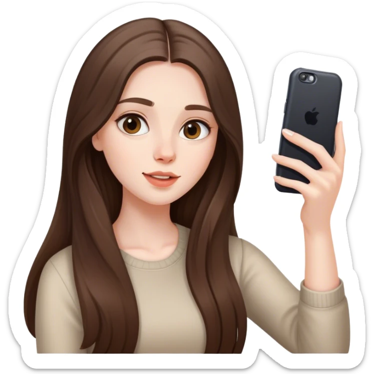  beautiful pale brunette girl with long hair taking selfie  sticker
