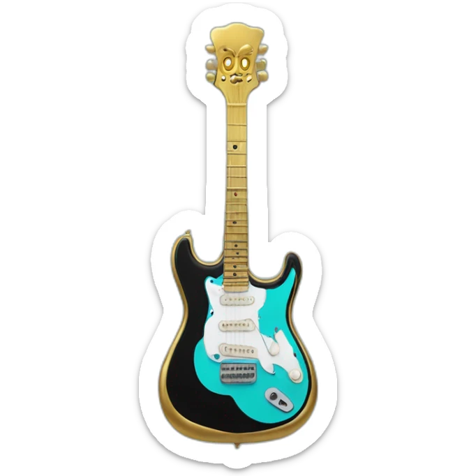 Soolking brook ;black affro cut ;turquoise electric guitar;golden crown ;skeletal face sticker