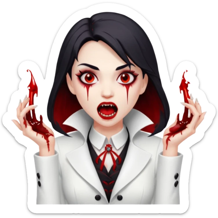 Women Vampire with white coat dress and eyes should be red with blood & opened mouth and teeth sticker
