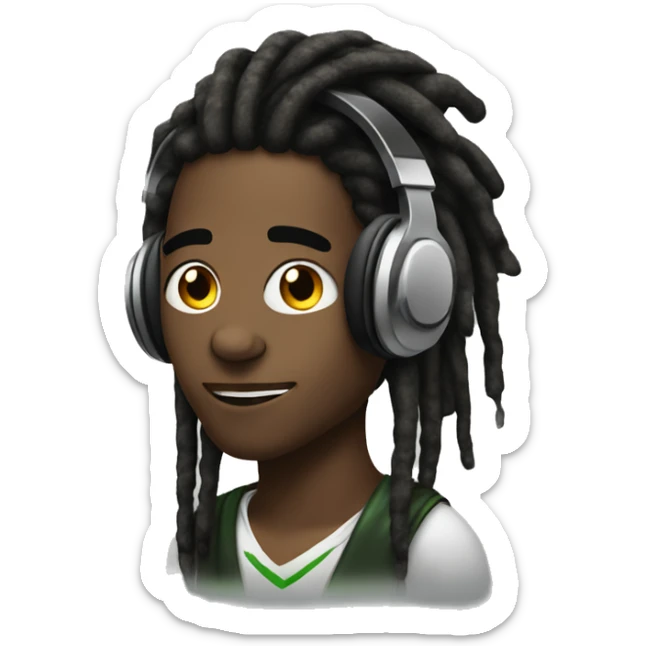 a african american with dreads till shoulder and a streamer headphones sticker