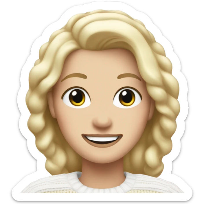 Happy white woman with blonde hair and white christmas jumper  sticker