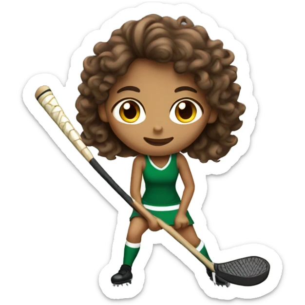 tan girl with curly brown hair playing field hockey sticker
