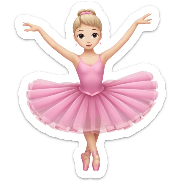 A graceful ballerina in a pink tutu, spinning lightly with arms curved elegantly with her legs
 sticker
