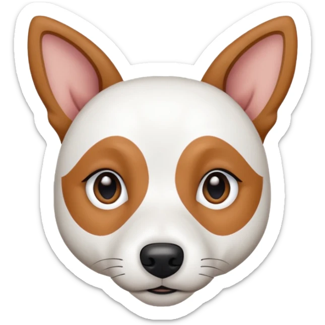 a fully white jack russell the size of a kelpie with floppy ears and a half white face sticker