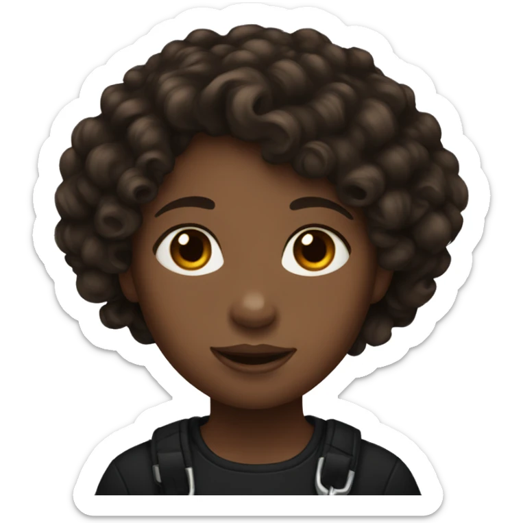 Girl with brown curly hair and black horse sticker