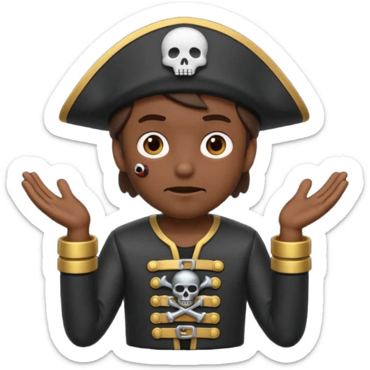 animated emoji for a player called prophet of doom I Dont Know shruging emote needs to be white male space pirate themed and dark sticker