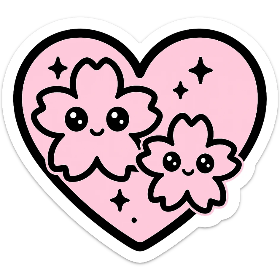goth sakura heart, pastel goth style, soft pink and black colors, cute and dark, kawaii cherry blossoms sticker