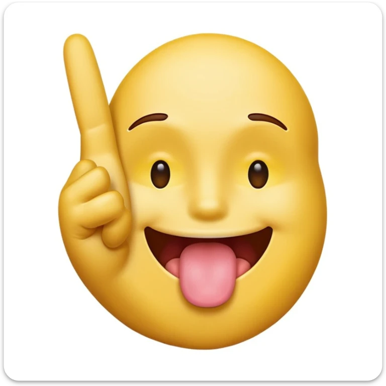 A yellow emoji face with its tongue sticking out
	•	A peace sign hand centered under the tongue
	•	The back of the hand showing (i.e. not the palm) sticker