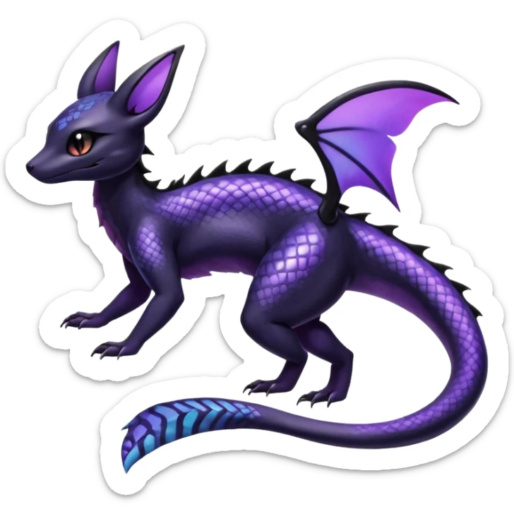 Shiny beautiful gorgeous ethereal Scaley Exotic Salandit-Umbreon-Fakémon-hybrid-creature (full body) sticker