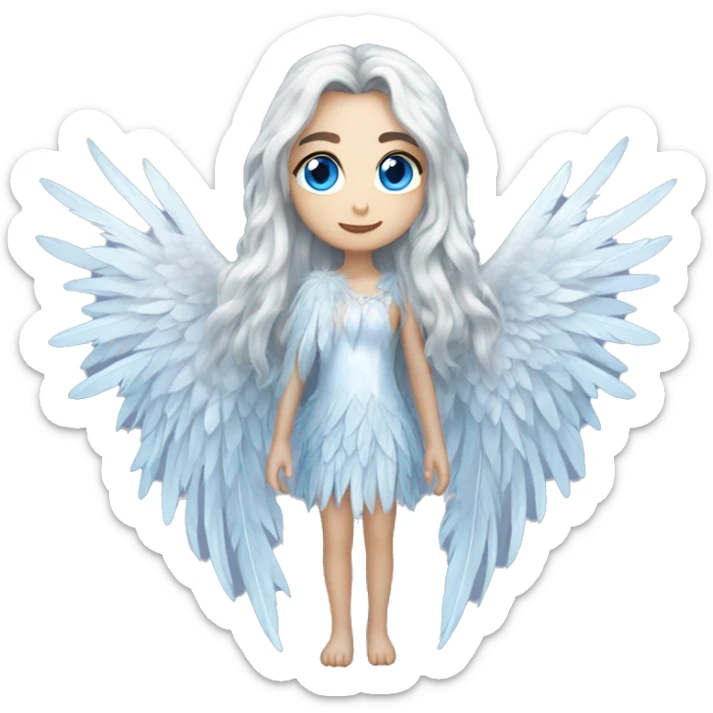 big wings, silver, feather, icy ,snowflake, Beautiful, fairy, long hair, blue eyes sticker