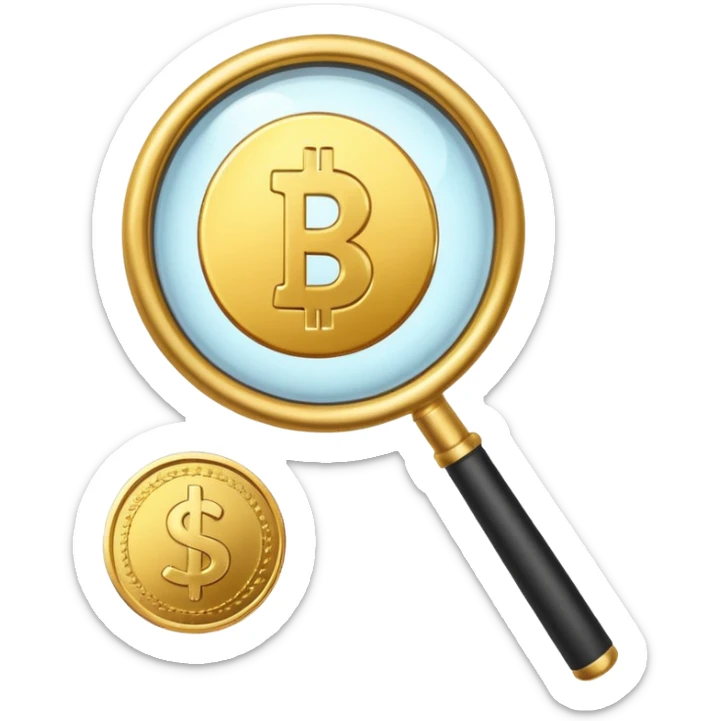 magnifying glass pointing at the coin sticker