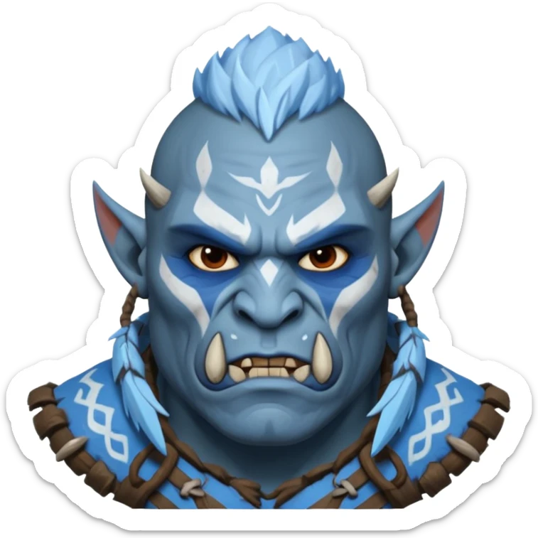 Fantasy orc portrait emoji, white and blue frost war paint on face, harsh winter warrior mood, strong expression, minimal tribal design, clean readable emoji style, male/female variant
 sticker