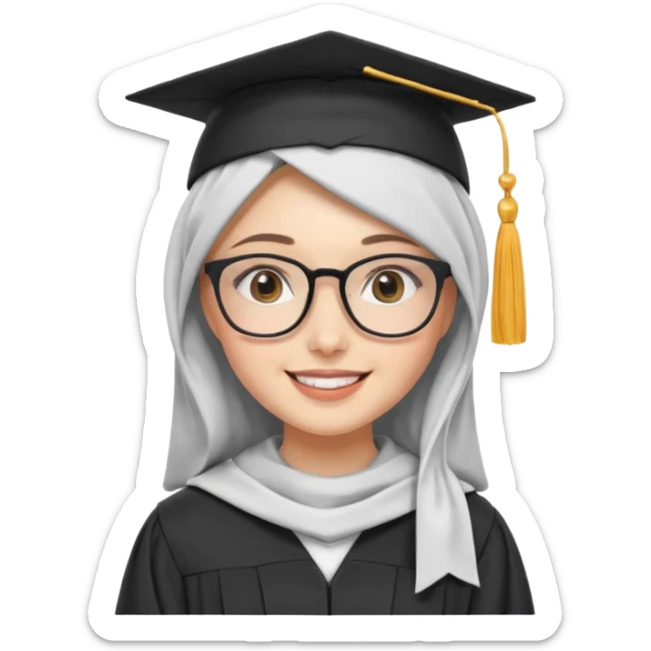 cute white woman with hijab, glasses, and graduation cap sticker