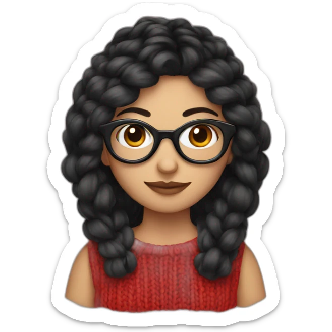 Girl with red glasses and dark hair knitting sticker