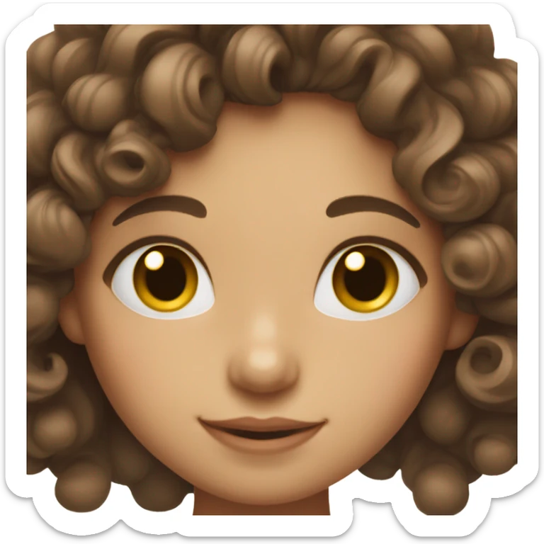 girl with small eyes lashes browh hair with culed ends smilin sticker