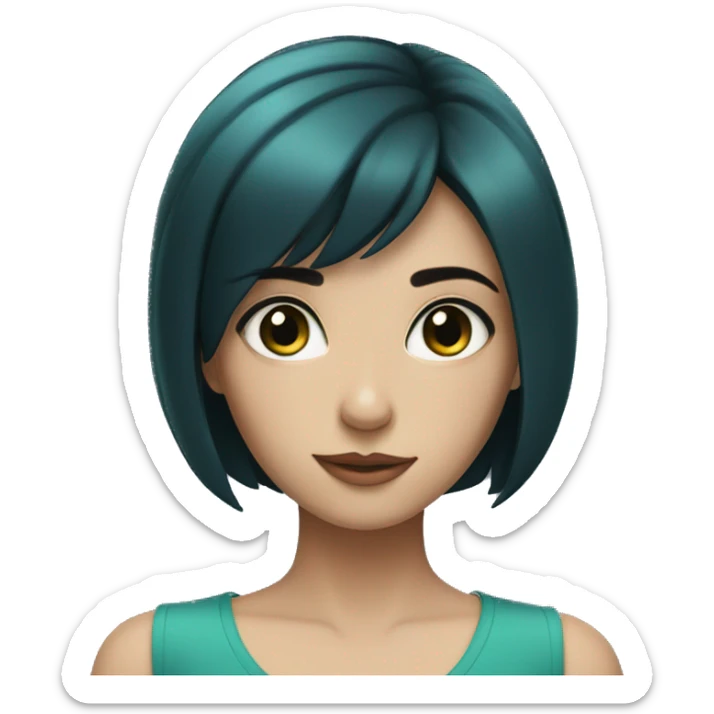 a girl with short black hair and blue-green eyes sticker