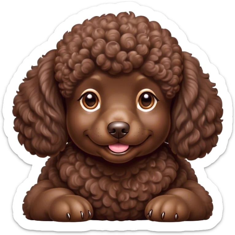 Meme-Worthy Cute Sleeping Chocolate Poodle Portrait Emoji, Head resting peacefully with a contented smile, showcasing a delightfully elegant build and a luxuriously soft, curly chocolate Fur, eyes shut in a serene nap, Simplified yet hilariously adorable features, highly detailed, glowing with a soft, drowsy light, high shine, relaxed and utterly lovable, stylized with an air of playful laziness, bright and heartwarming, soft glowing outline, capturing the essence of a comically sleepy companion, so meme-worthy it feels like it could instantly become the next viral sensation of adorable slumber! sticker