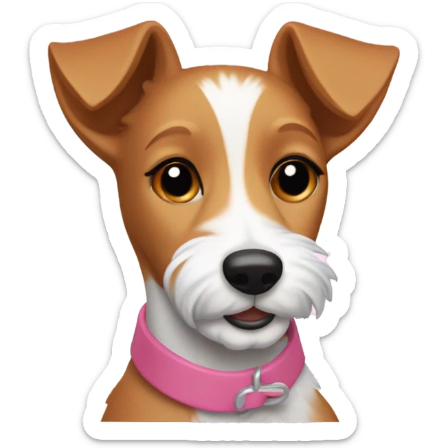 mini fox terrier with a pink collar, caramel fur, inspired by the style of “Lady and the Tramp.” White outline around it sticker