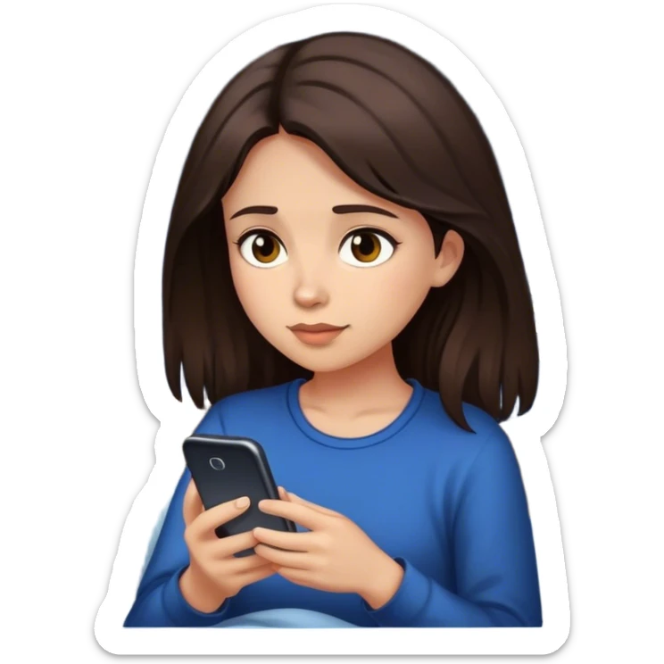 Una chica de cabello café oscuro viendo su teléfono en la noche sticker