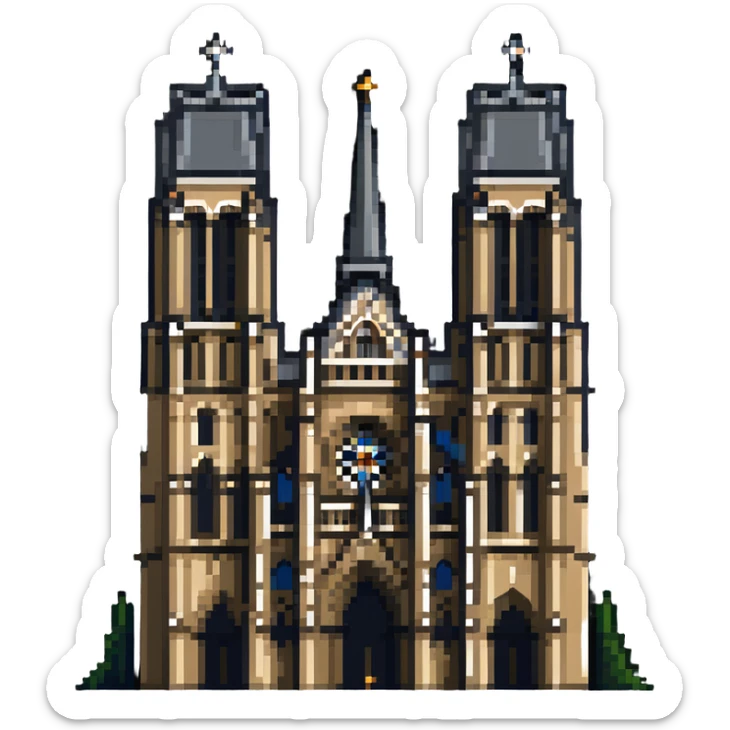 Notre Dame Cathedral in Paris with Gothic architecture and twin towers sticker