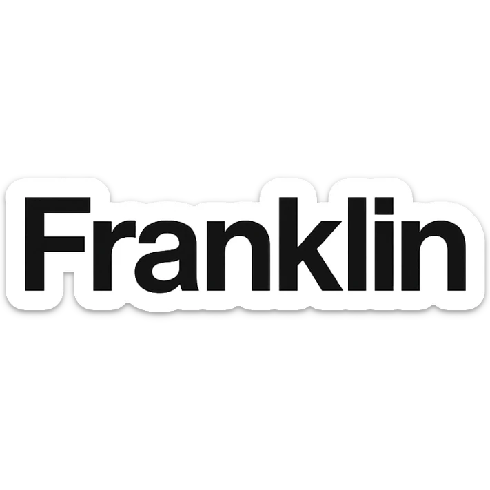 word mark of 'Franklin' with only the first letter capitalized, Helvetica-style startup font, minimalist, pure black sticker