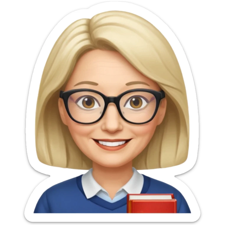 Catherine is 53 years old, she live with her husband and she is a literature teacher sticker