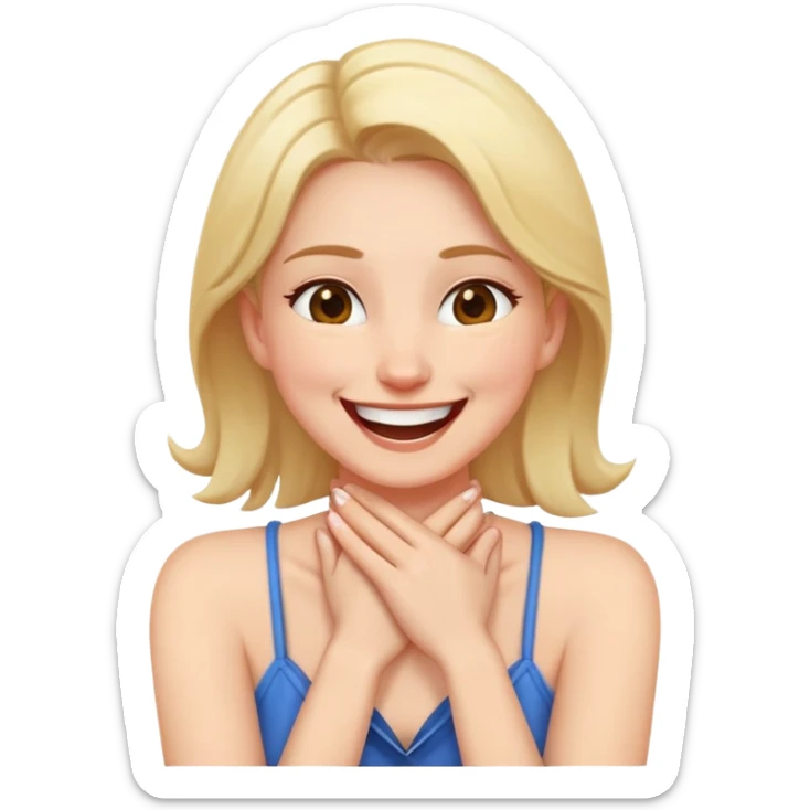 a woman with her hands crossed in front of her neck laughing sticker