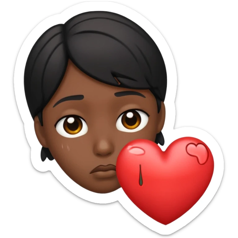 A frowny Face with a heart above one eye and a tear under the other sticker