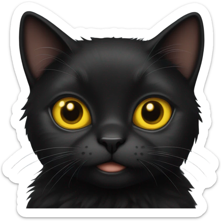 a black furry cat with bright yellow eyes and a collar with the name kai on it sticker