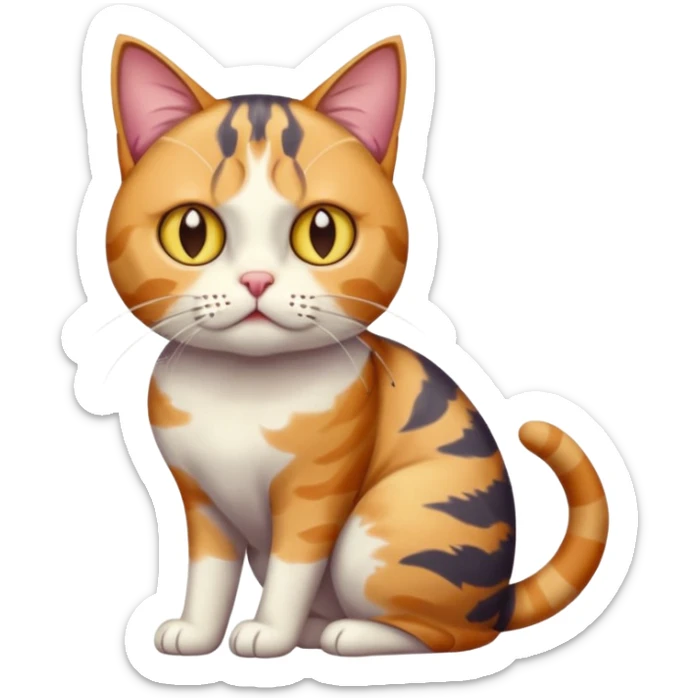 full body colourful calico tabby cat with disproportioned head with an anxious face sticker